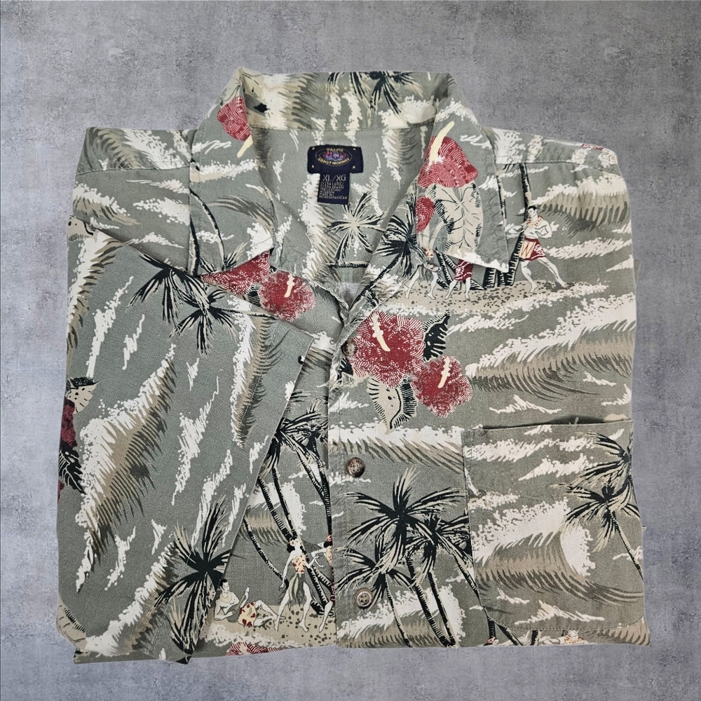 Vintage Pacific Coast Highway Green Hula Girl Beach Hawaiian Shirt Size XL L68